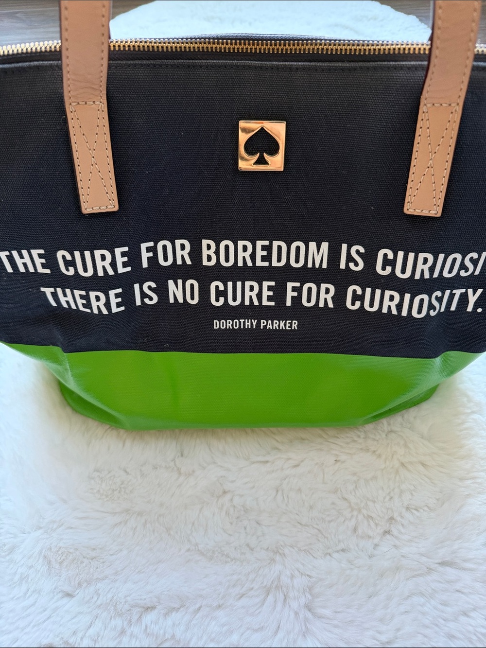 Kate Spade Call To Action Dorothy Parker Curiosity Quote Tote Bag Blue Green